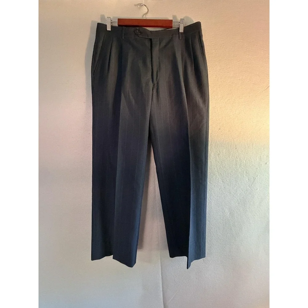 Oscar De La Renta Suit Mens 40 35x30 Gray Wool 2 Piece Jacket Pants Formal